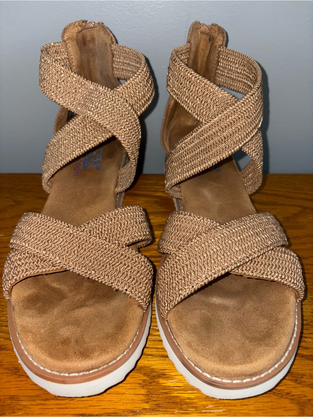 BOBS from Sketchers Woven Strappy Platform Espadrille Sandals Tan Taupe Size 8.5 - Picture 3 of 16